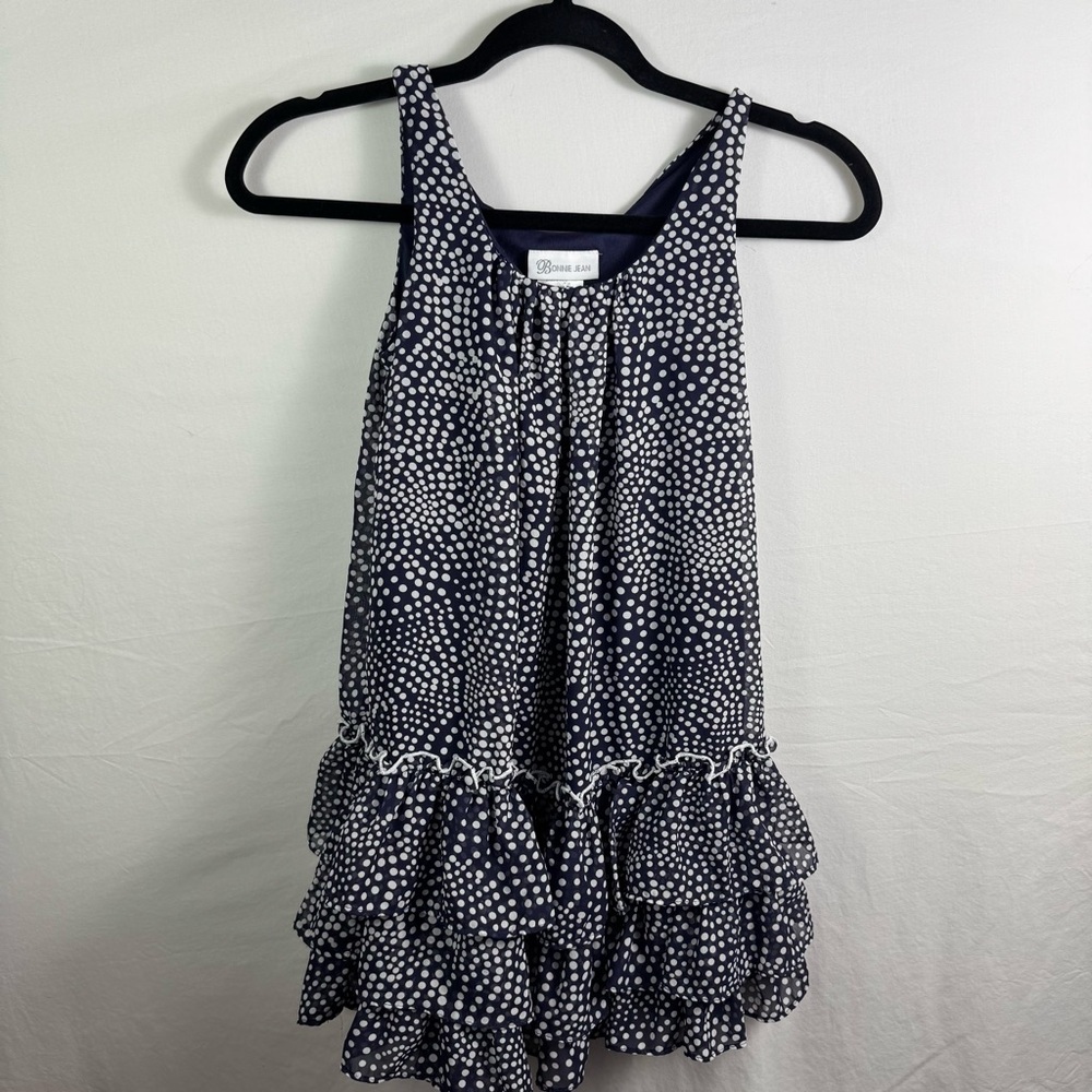 Bonnie Jean Navy White Dotted Dress Girls Size 8